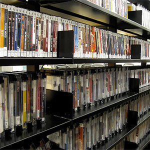 shelves of DVD media