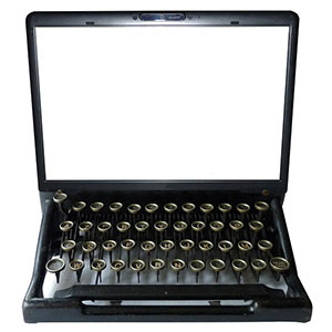 typewriter combined with laptop on white